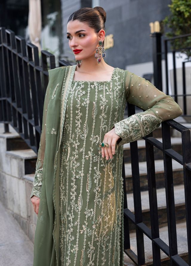 Sahane Embroidered Chiffon Suits Unstitched 3 Piece CT 25006 Mist - Formals Collection