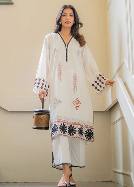 Sahar Pret Embroidered Cambric 2 Piece Suit Ivory Cloud