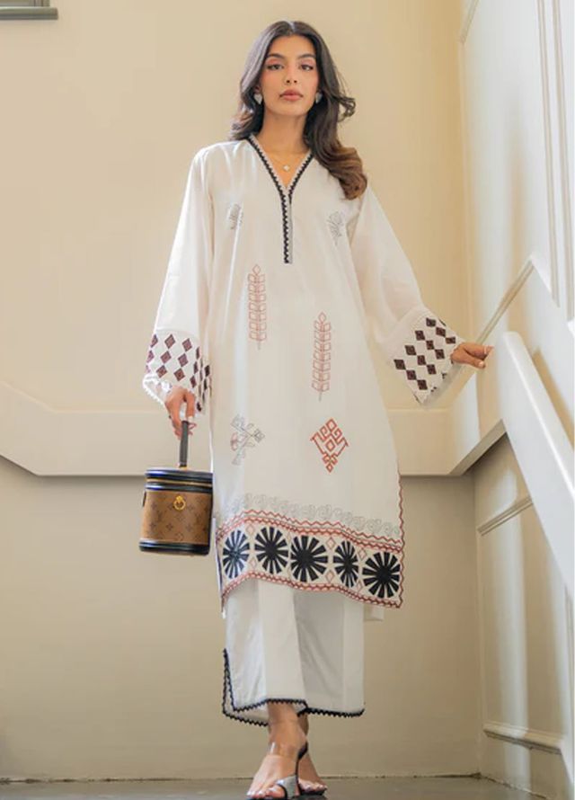 Sahar Pret Embroidered Cambric 2 Piece Suit Ivory Cloud