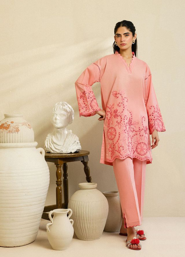 Sahar Pret Embroidered Cambric 2 Piece Suit Peach Gardenia