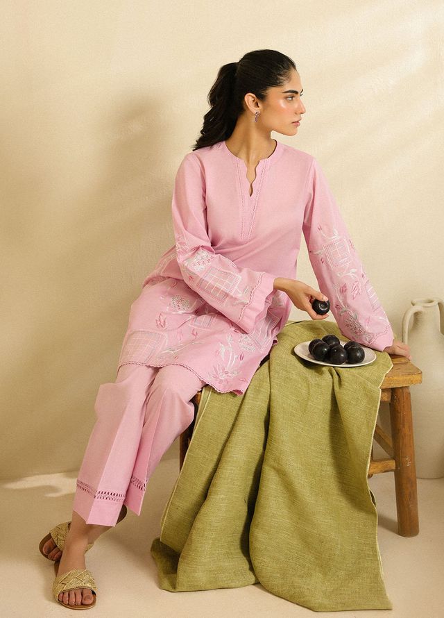Sahar Pret Embroidered Cambric 2 Piece Suit Rose Veil