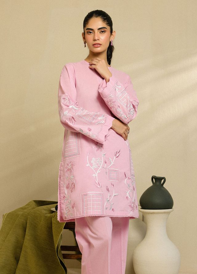 Sahar Pret Embroidered Cambric 2 Piece Suit Rose Veil