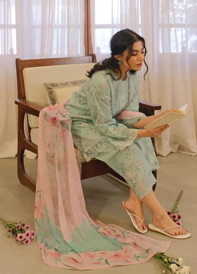 Sahar Pret Embroidered Lawn 2 Piece Suit Rosemint Bloom