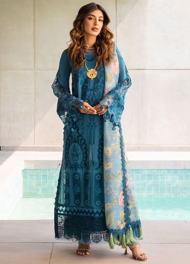 Saira Rizwan Embroidered Lawn Suits Unstitched 3 Piece SR24LL Sapphire - Luxury Collection