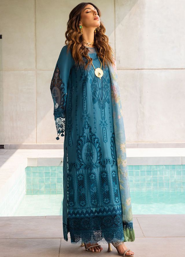 Saira Rizwan Embroidered Lawn Suits Unstitched 3 Piece SR24LL Sapphire - Luxury Collection