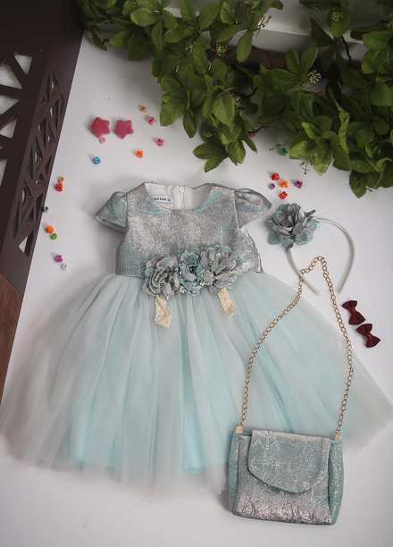 Sanaulla Exclusive Range  Fancy Frocks for Girls -  8200 Blue