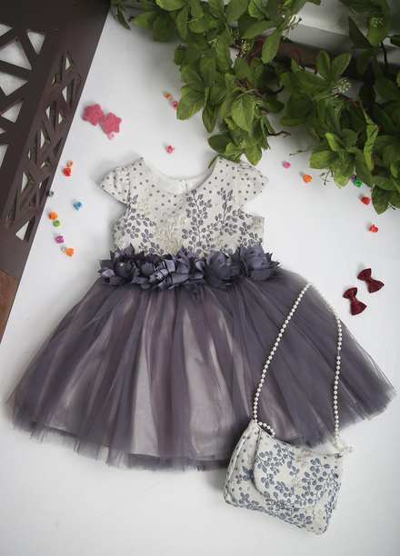Sanaulla Exclusive Range  Fancy Girls Frocks -  8254 D-Grey