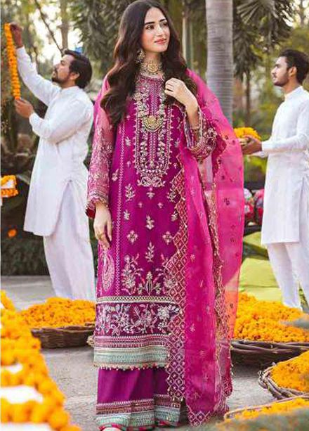 Shadmani Phirsy By Qalamkar Embroidered Raw Silk Suits Unstitched 3 Piece QLM22SP FW-04 Gul-e-Laal - Wedding Formal Collection