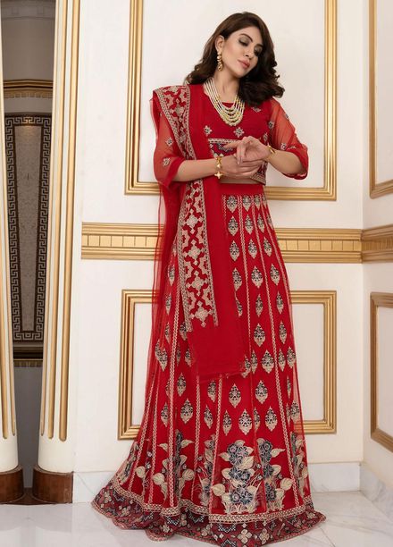 Shahnai By Norans Embroidered Net Suits Unstitched 3 Piece NRS22S NLC-02 Alizah-Red - Luxury Collection
