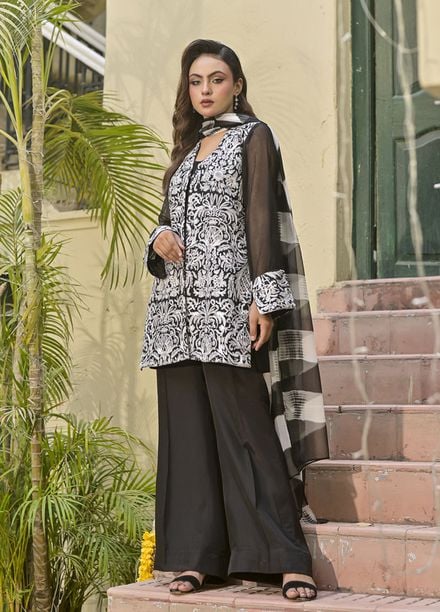Silcot Pret Embroidered Chiffon 3 Piece Suit Mumtaz Monochrome