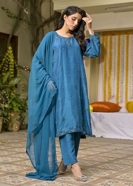 Silcot Pret Embroidered Slik 3 Piece Suit Azure Elegance