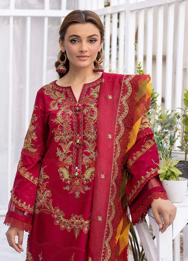 Tessa Embroidered Lawn Suits Unstitched 3 Piece Carmine Flare - Festive Collection