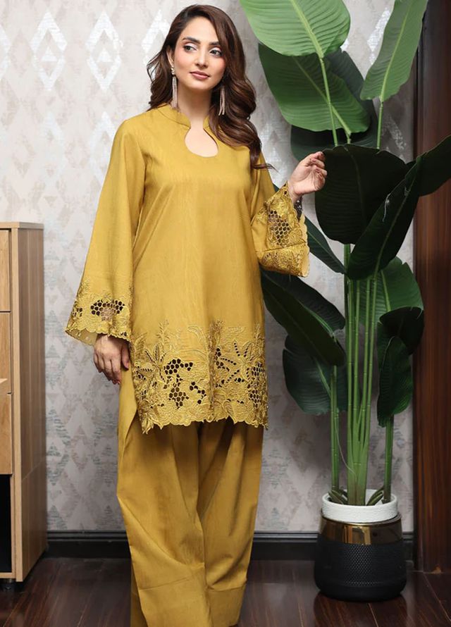 Tessa Pret Embroidered Lawn 2 Piece Suit Golden patel