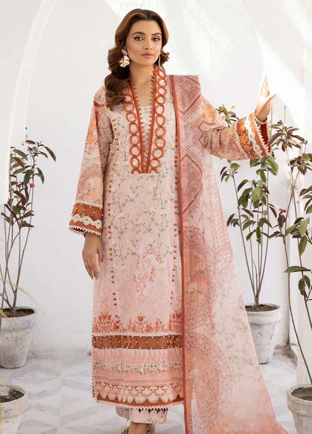 Tessa Printed Lawn Suits Unstitched 3 Piece Peach Perfaction - Summer Collection