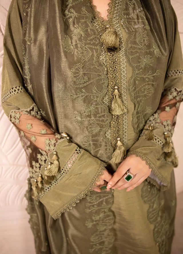 Tessa Studio Pret Embroidered Raw Silk 3 Piece Suit Mystic pine