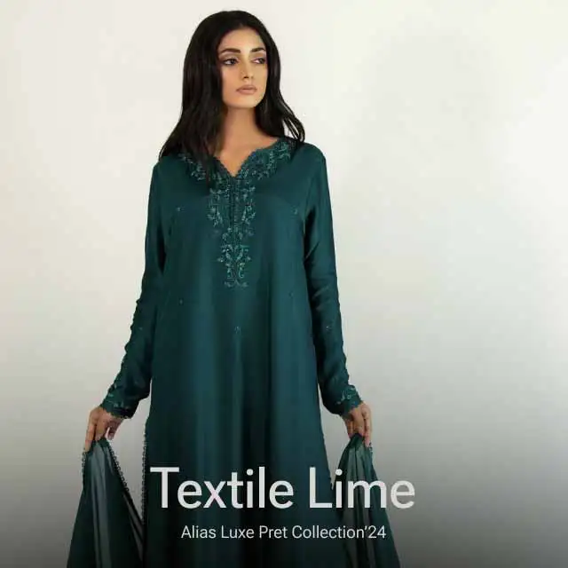 Textile Lime Pret Embroidered Raw Silk 3 Piece Suit Ayla