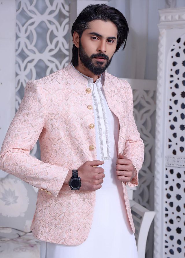 The Great Master (TGM) Raw Silk Festive Prince Coat for Men -  PC-67 Petal Pink