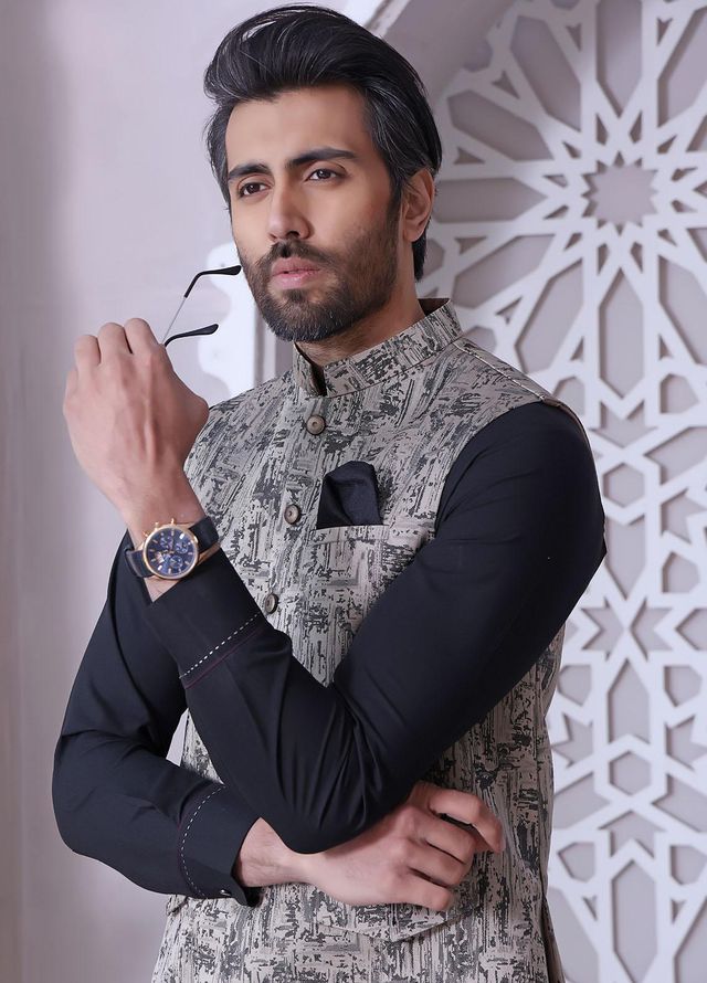 The Great Master (TGM) Jacquard Festive Waistcoat for Men -  Carbon Ink