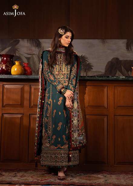 The Syra Edit by Asim Jofa Embroidered  Suits Unstitched 3 Piece AJ22SE AJK-10 - Winter Collection