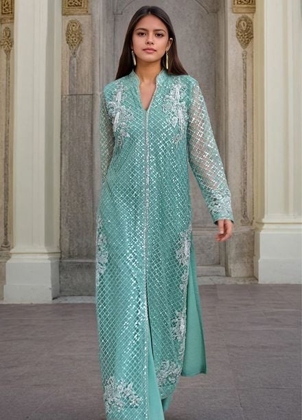 Thread and Motifs Pret Embroidered Net 3 piece Suit 9723-G