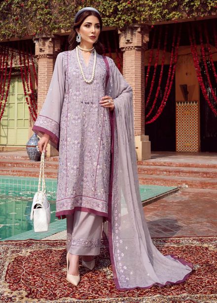 Vintage By LALA Textiles Embroidered Swiss Voile Suits Unstitched 3 Piece LT22V Hira - Summer Collection