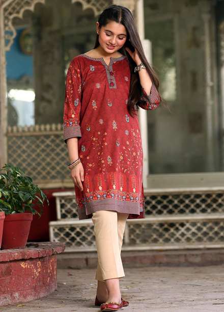 Waniya Lawn Printed Girls 2 Piece Suit -  WKA20-23D SCARLET MAGIC