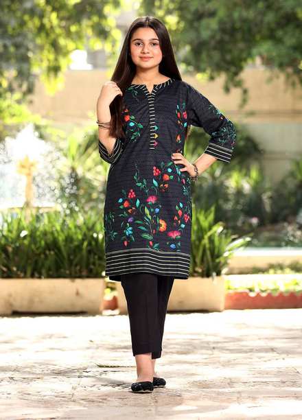 Waniya Lawn Printed 2 Piece Suit for Girls -  WKA20-28D EBONY FLORALS