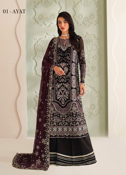 Xenia Embroidered Chiffon Suits Unstitched 3 Piece XE25NU D-01 Ayat - Formals Collection