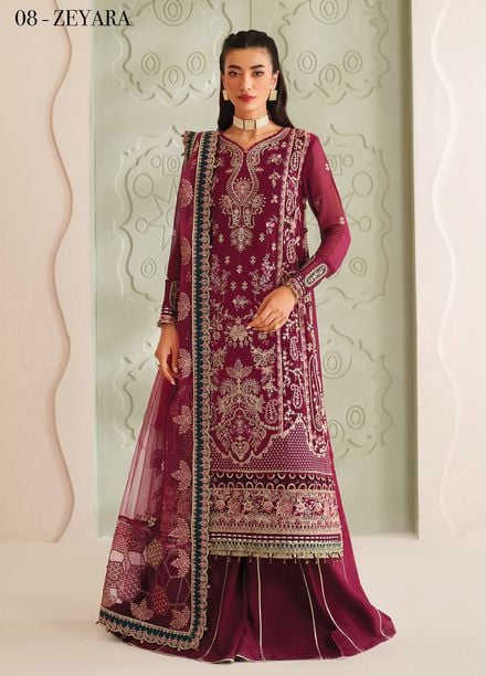 Xenia Embroidered Chiffon Suits Unstitched 3 Piece XE25NU D-08 Zeyara - Formals Collection