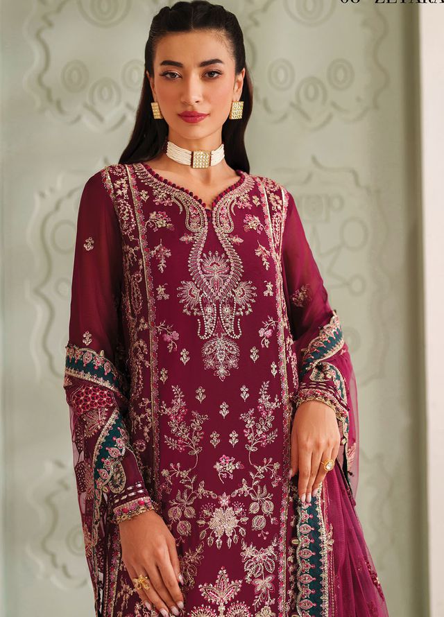 Xenia Embroidered Chiffon Suits Unstitched 3 Piece XE25NU D-08 Zeyara - Formals Collection