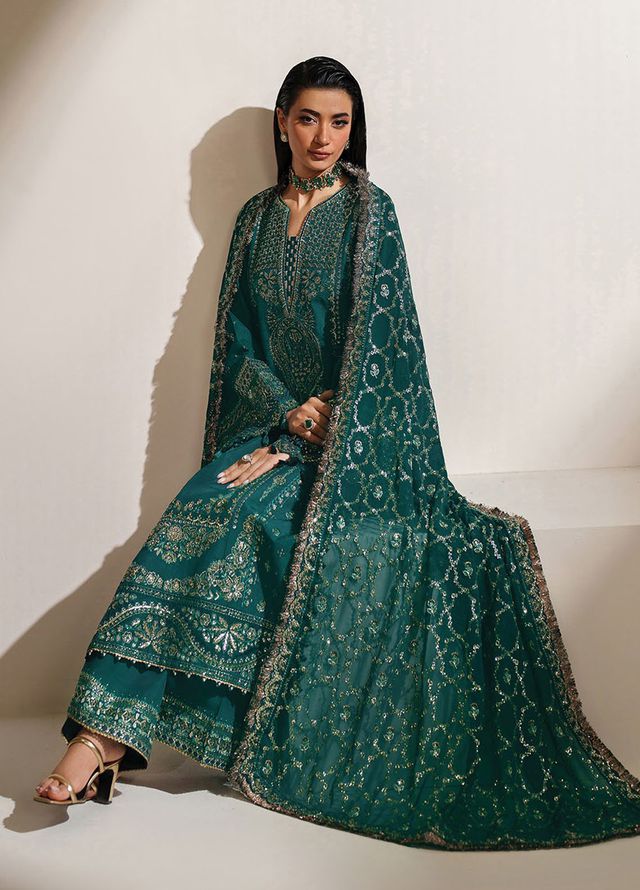 Xenia Embroidered Raw Silk Suits Unstitched 3 Piece XE25NU D-06 Seriya - Formals Collection