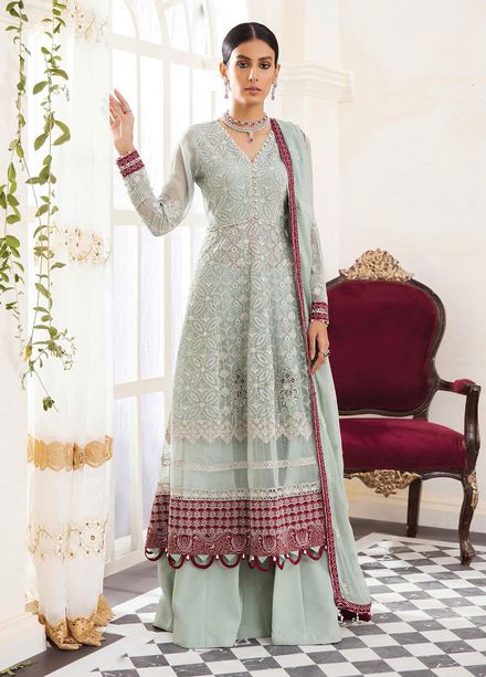 Pareesia By Xenia Formals Embroidered Chiffon Suits Unstitched 3 Piece XE22P 01 Scarlet - Luxury Collection