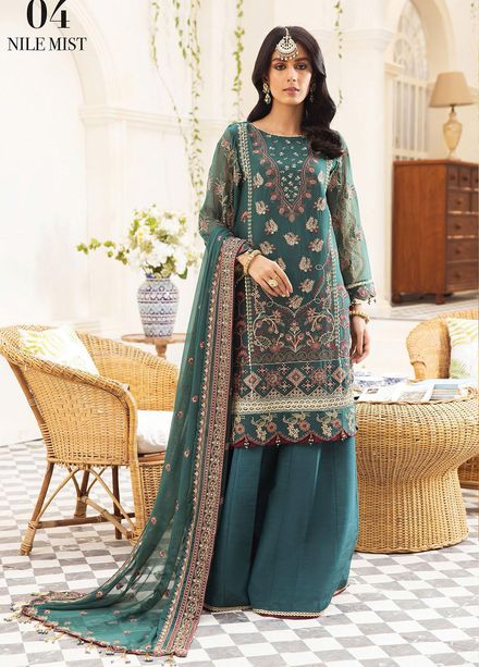 Pareesia By Xenia Formals Embroidered Chiffon Suits Unstitched 3 Piece XE22P 04 Niel Mist - Luxury Collection