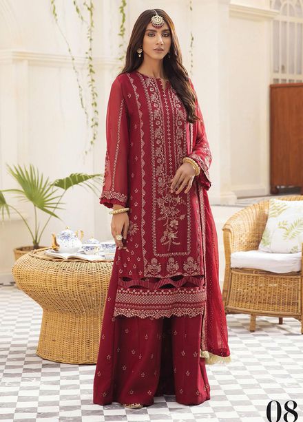 Pareesia By Xenia Formals Embroidered Chiffon Suits Unstitched 3 Piece XE22P 08 Rosewood - Luxury Collection
