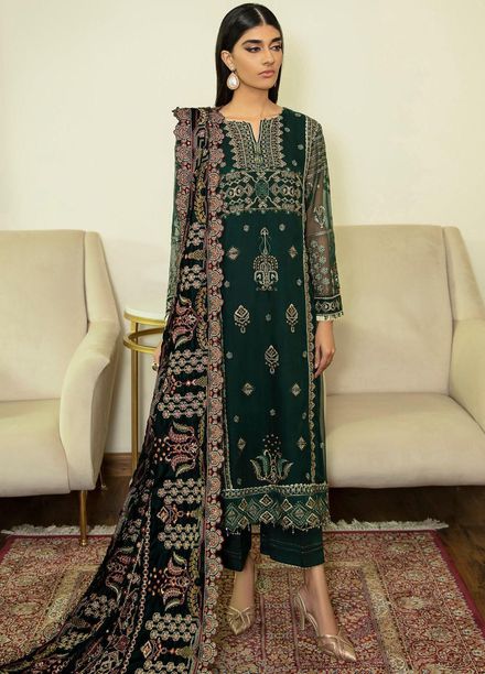 Xenia Formals Embroidered Chiffon Suits Unstitched 3 Piece XE22P XFR-21-306 TAZKIA - Winter Collection
