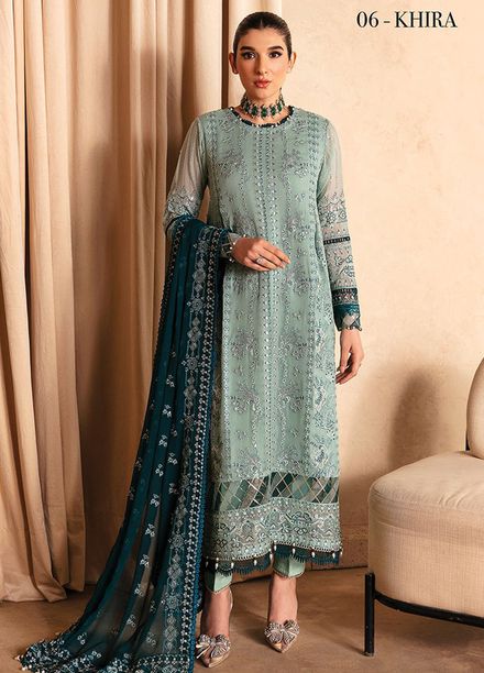 Yesfir By Xenia Formal Embroidered Chiffon Suits Unstitched 3 Piece ZE24Y 6-Khira - Luxury Collection