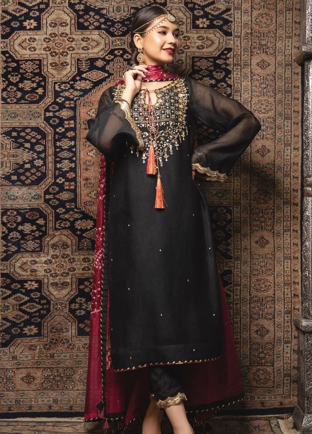 Zaaviay Pret Embroidered Khaadi Net 3 Piece Suit Jagmag