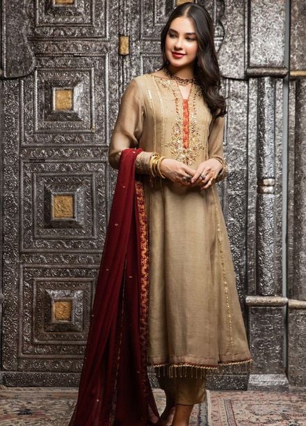 Zaaviay Pret Embroidered Khaadi Net 3 Piece Suit Jhoom