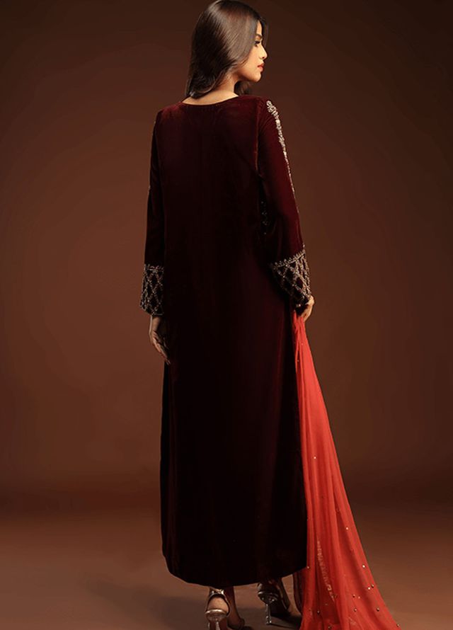 Zaaviay Pret Embroidered Velvet 3 Piece Suit Hazel