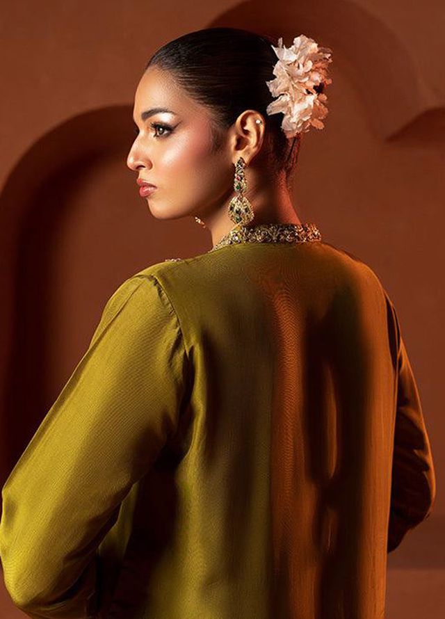 Zaaviay Pret Embroidered Sheesha Silk 3 Piece Suit Emerald Whisper