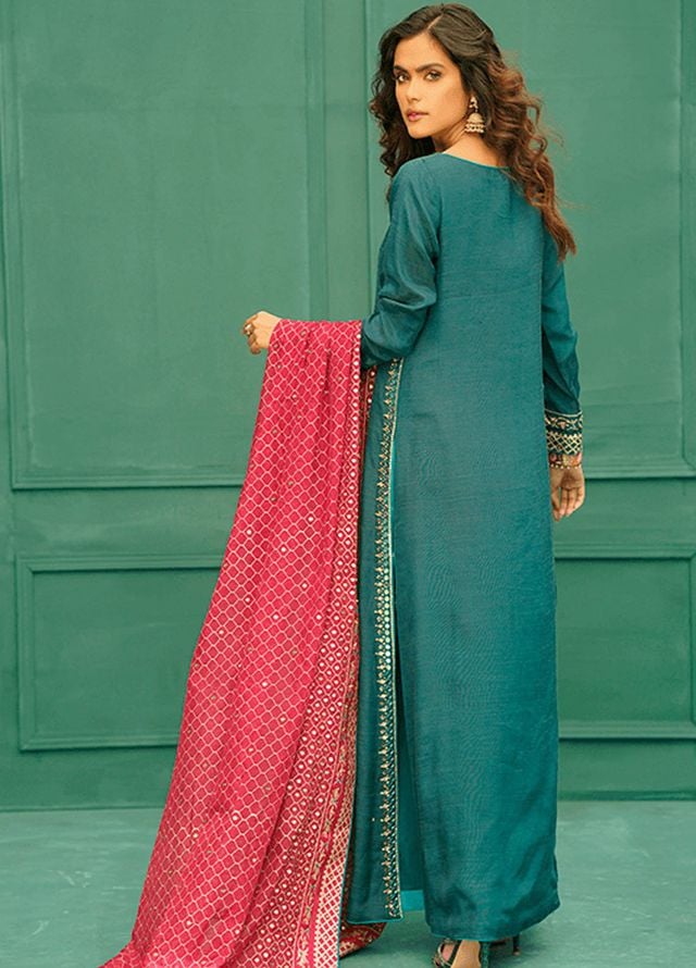Zaaviay Pret Embroidered Raw Silk 3 Piece Suit Meraki