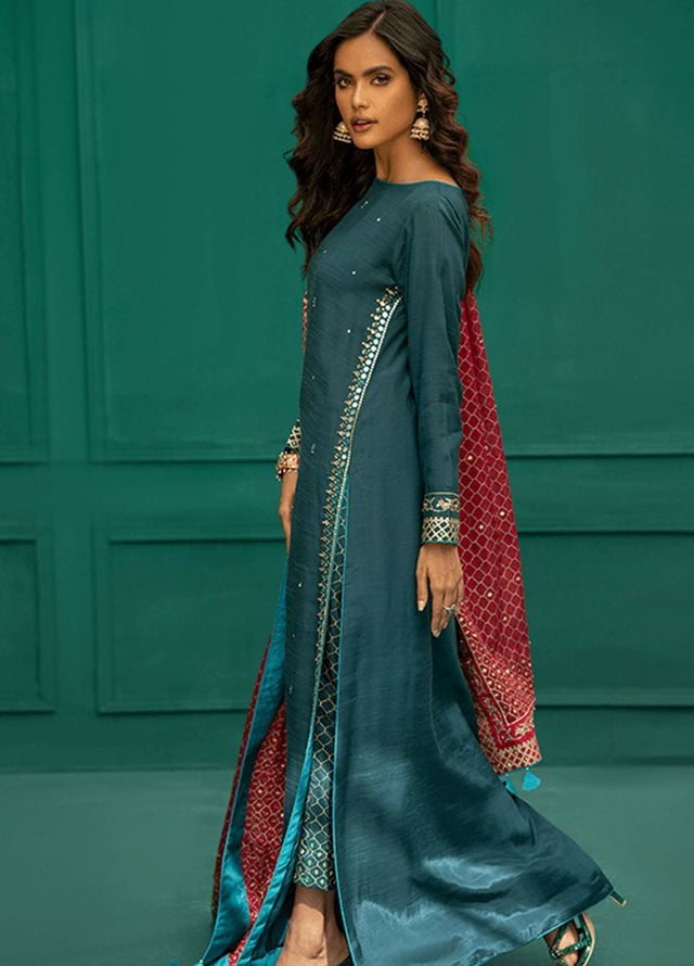 Zaaviay Pret Embroidered Raw Silk 3 Piece Suit Meraki