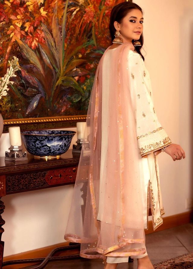 Zaaviay Pret Embroidered Raw Silk 3 Piece Suit Laung Da Lashkara