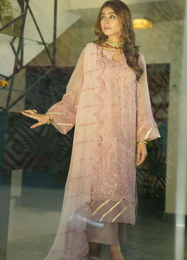 Fascino Embroidered Chiffon Suits Unstitched 3 Piece FN21Z Cardinal Red - Luxury Collection