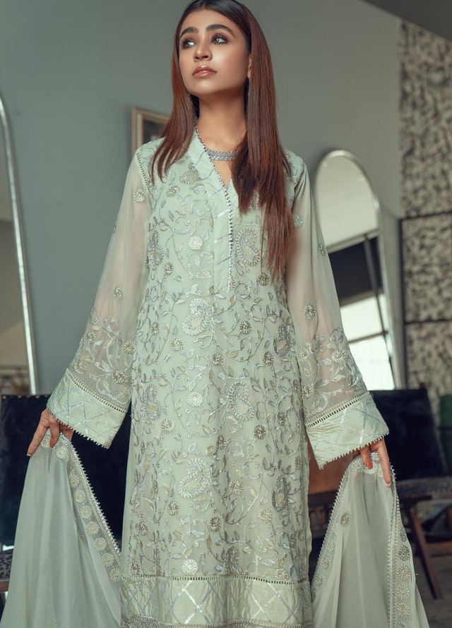 Fascino Embroidered Chiffon Suits Unstitched 3 Piece FN21Z Verte - Luxury Collection
