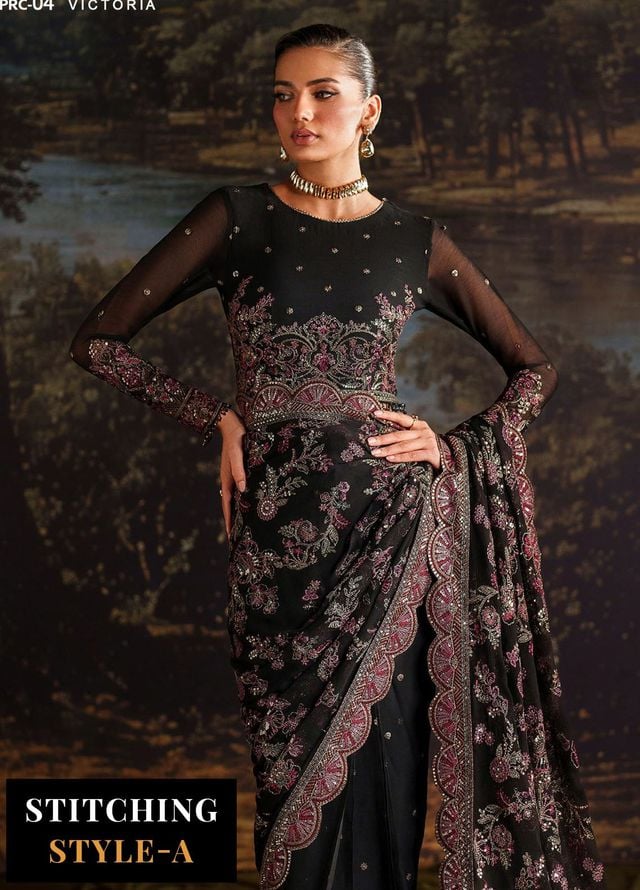 Zarif Embroidered Chiffon Suits Unstitched 3 Piece ZAF25PC Prc-04 Victoria - Formals Collection