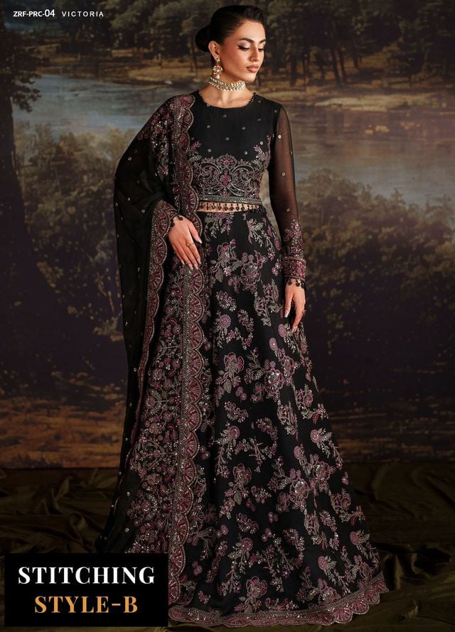 Zarif Embroidered Chiffon Suits Unstitched 3 Piece ZAF25PC Prc-04 Victoria - Formals Collection