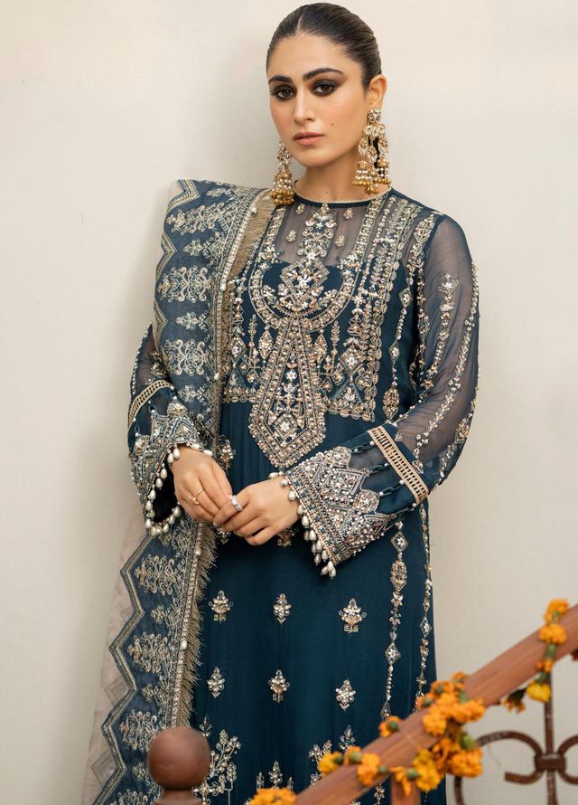 Zarin By Eleshia Embroidered Chiffon Suits Unstitched 3 Piece ELS23ZN D-06 Mayura - Wedding Collection