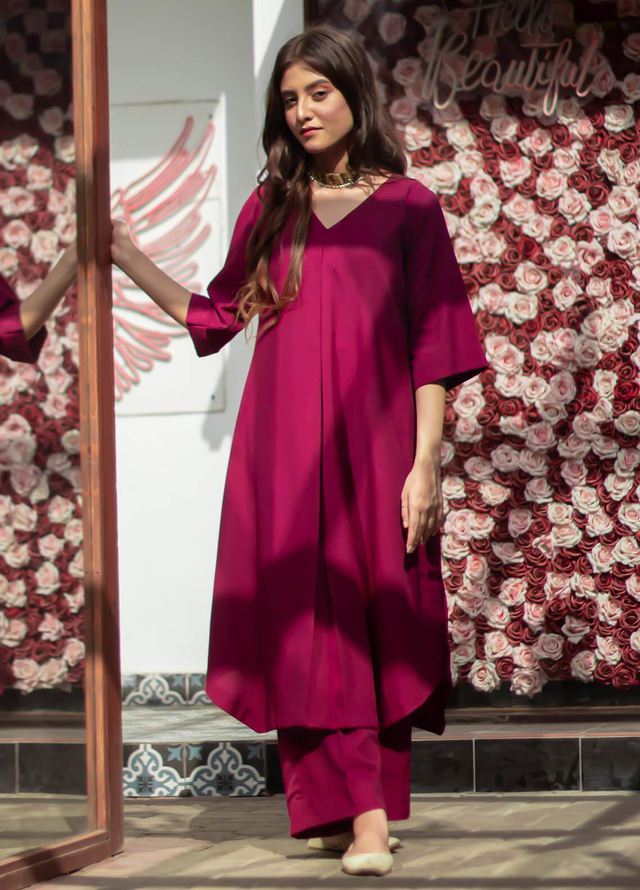 Zauk Pret Casual Georgette 2 Piece Suit Magenta