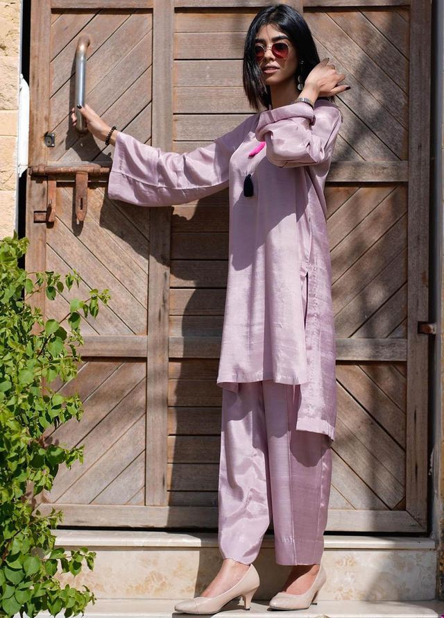 Zauk Casual Pret  Cotton Silk 2 Piece Dress ZK23CW Lilac two piece